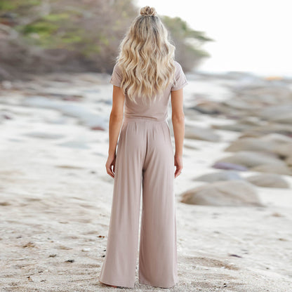 Casual Summer Short Sleeves Shirts & Wide Legs Pants for Women