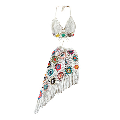 Summer Bohemian Crochet Knitted Strapless Tops & Skirts Women Sets