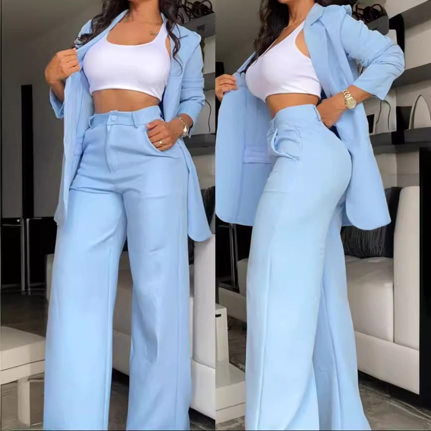 Fashion Women Blazers & Straight Pants Two Pieces Suits
