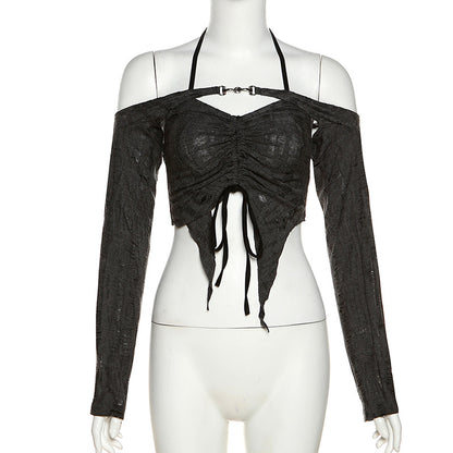 Fashion Gray Off The Shoulder Halter Short Shirts