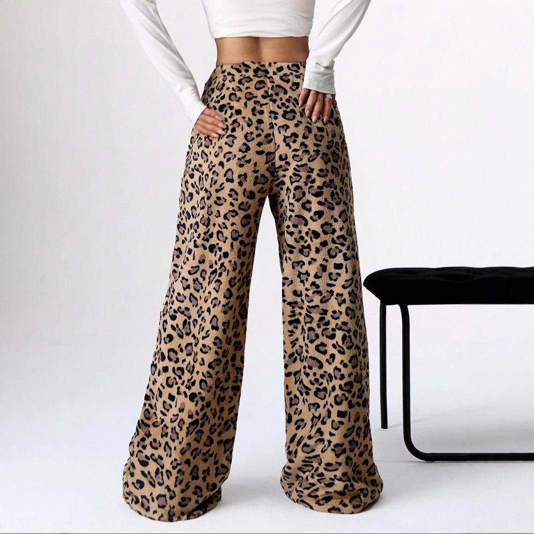 Casual Leopard Leopard Women Wide-leg Pants