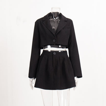 Designed Short Blazers & Mini Skirts Two Pieces Suits