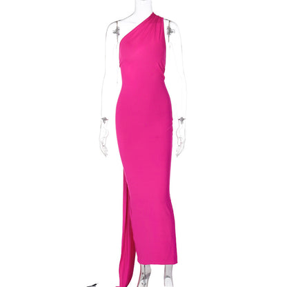 Sexy One Shoulder Sleeveless Long Evening Party Dresses
