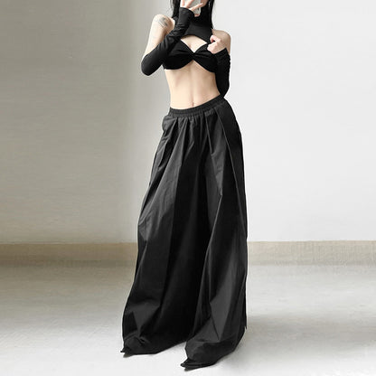 Casual High Waist Summer Black Wide Legs Pants