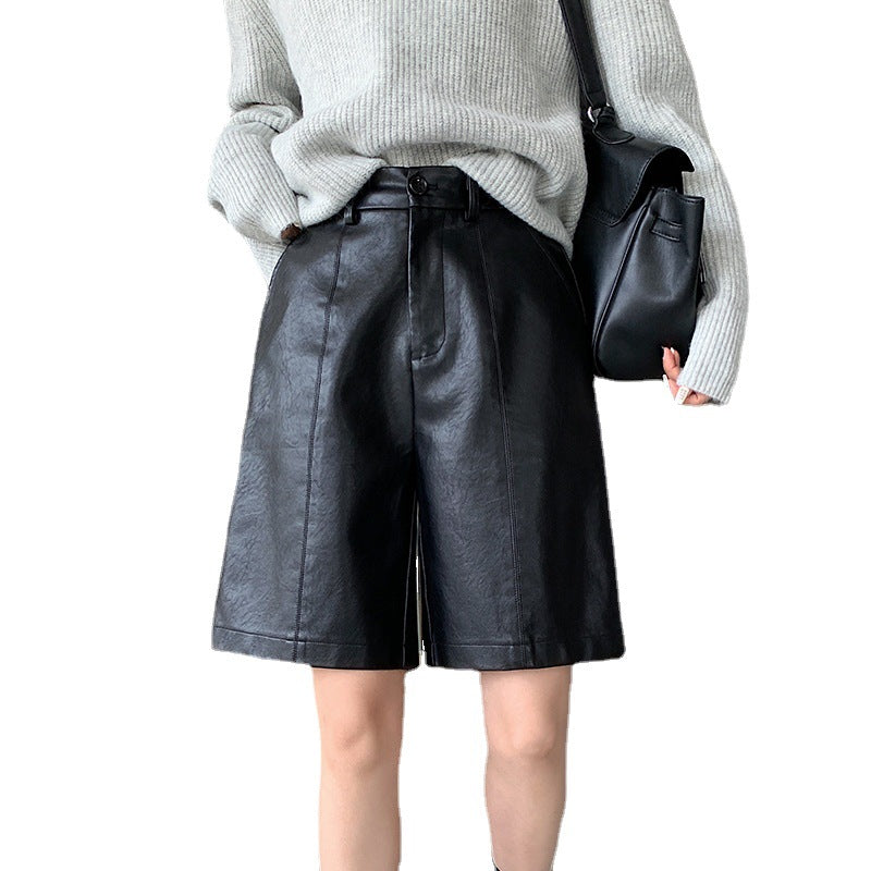 Fashion PU High Waist Knee Pants for Women