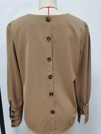 Casual Summer Back Button Long Sleeves Blouses Shirts