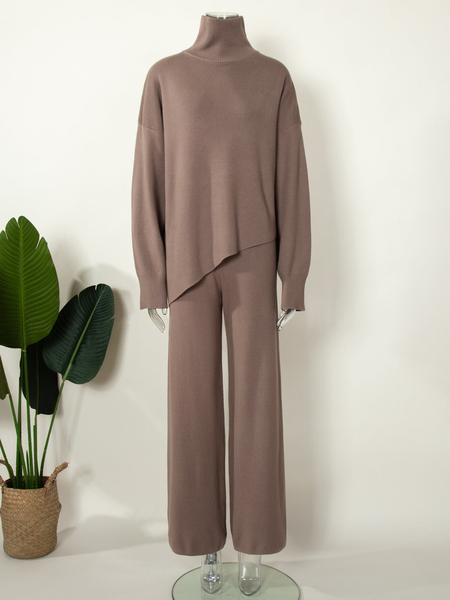 Casual Irregular Pullover Sweaters and Wide Legs Pants Outfits Sets