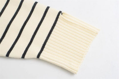 Fashion Striped Zipper High Neck Knitted Sweaters