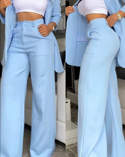 Fashion Women Blazers & Straight Pants Two Pieces Suits