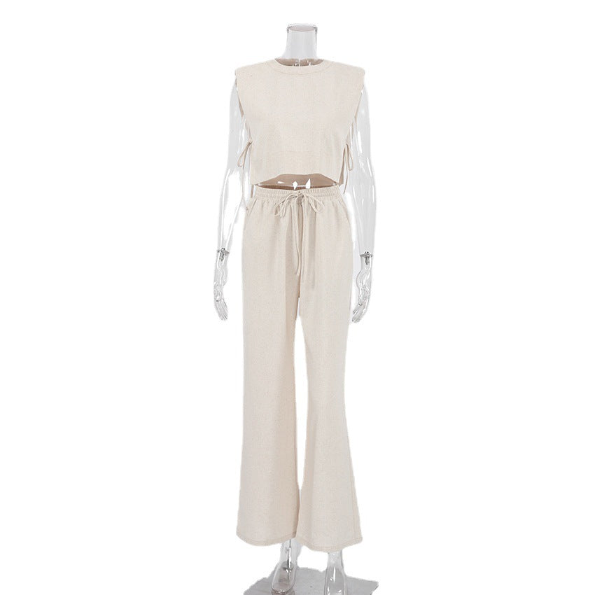 Casual Summer Cotton Linen Sleeveless Tops & Cropped Pants Suits