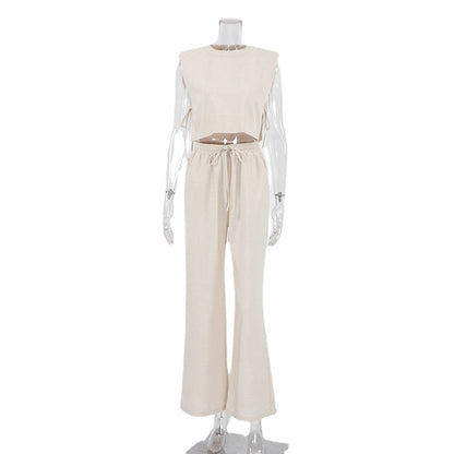 Casual Summer Cotton Linen Sleeveless Tops & Cropped Pants Suits