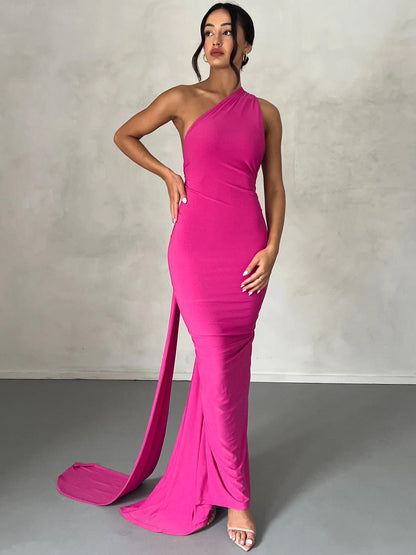 Sexy One Shoulder Sleeveless Long Evening Party Dresses