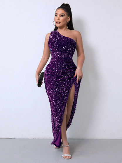 Sexy Fashion One Shoulder Sleeves Party Dresses