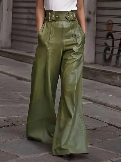 Fashion PU High Waist Wide Legs Pants for Women