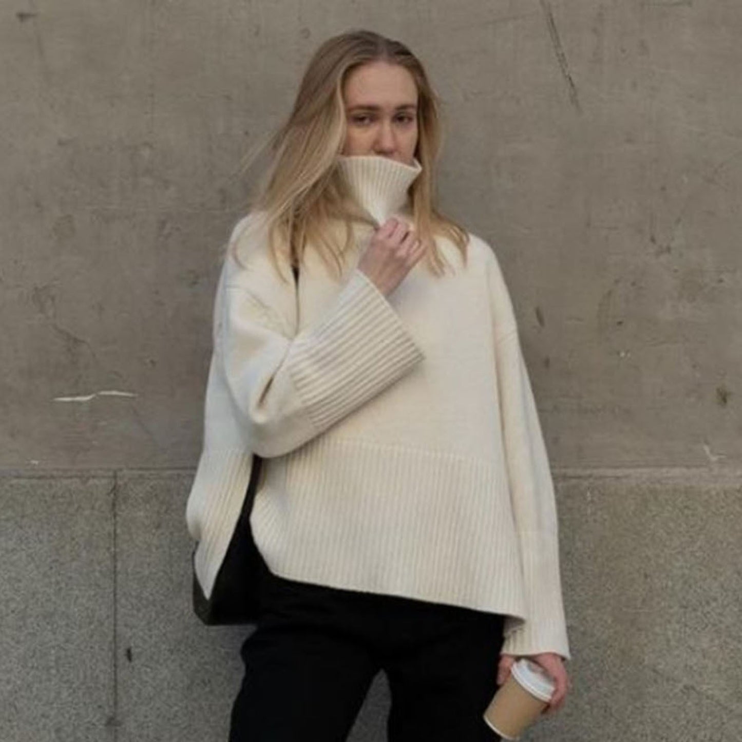 Fashion High Neck Striped Pullover Sweaters