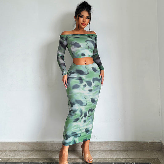 Sexy Off The Shoulder T Shirts and Sheath Skirts Two Pieces Sets