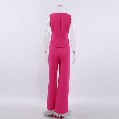 Fashion Sleeveless Tops and Long Pants Two Pieces Suits