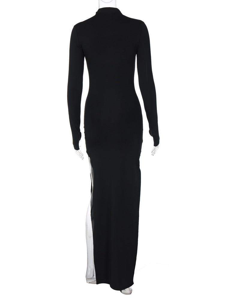 Sexy Fashion Split Front Long Sleeves Bodycon Long Dresses