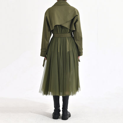 Designed Green Double Breasted Overcoat for Women