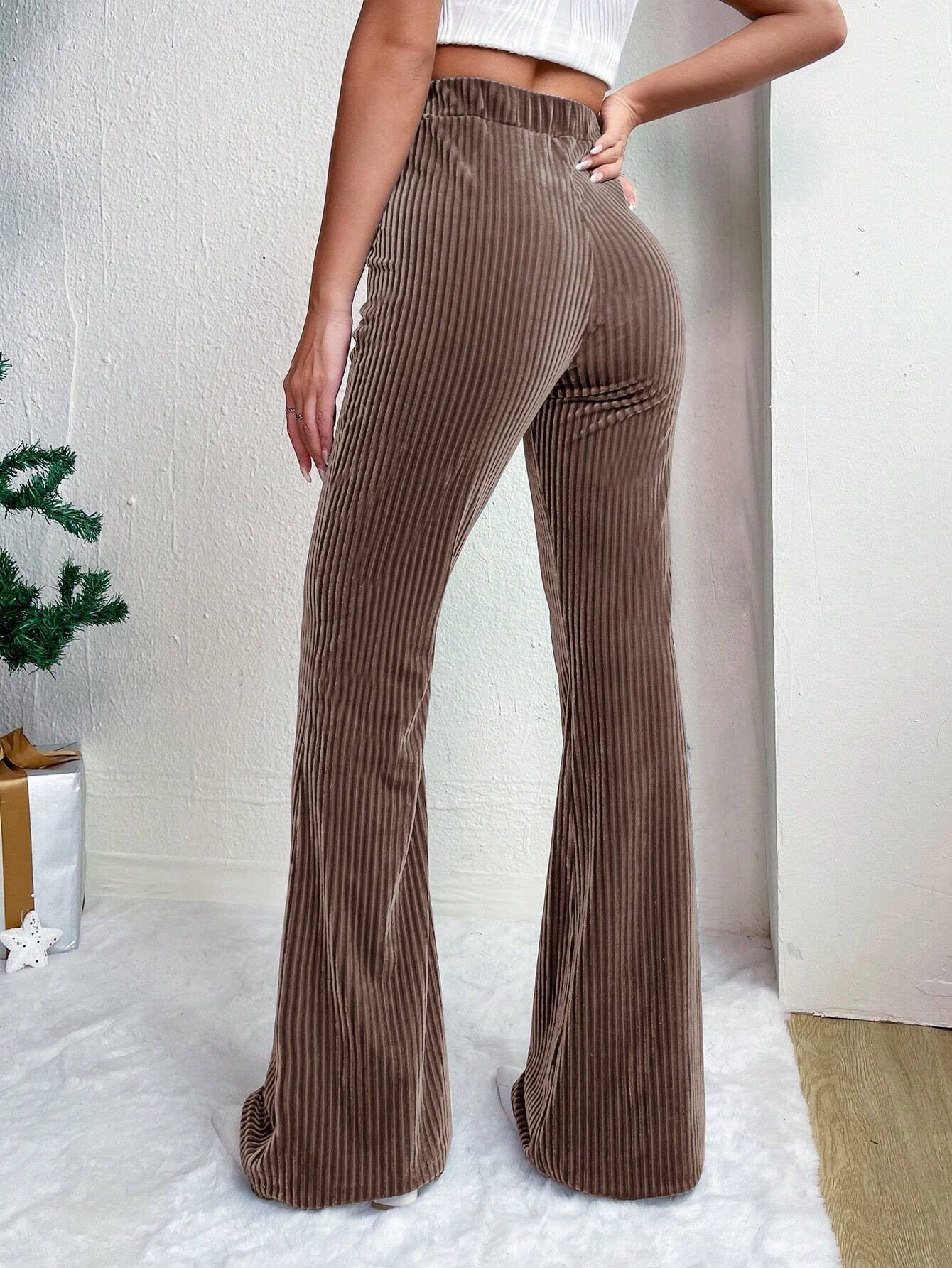 Casual High Waist Corduroy Trumpet Pants for Women