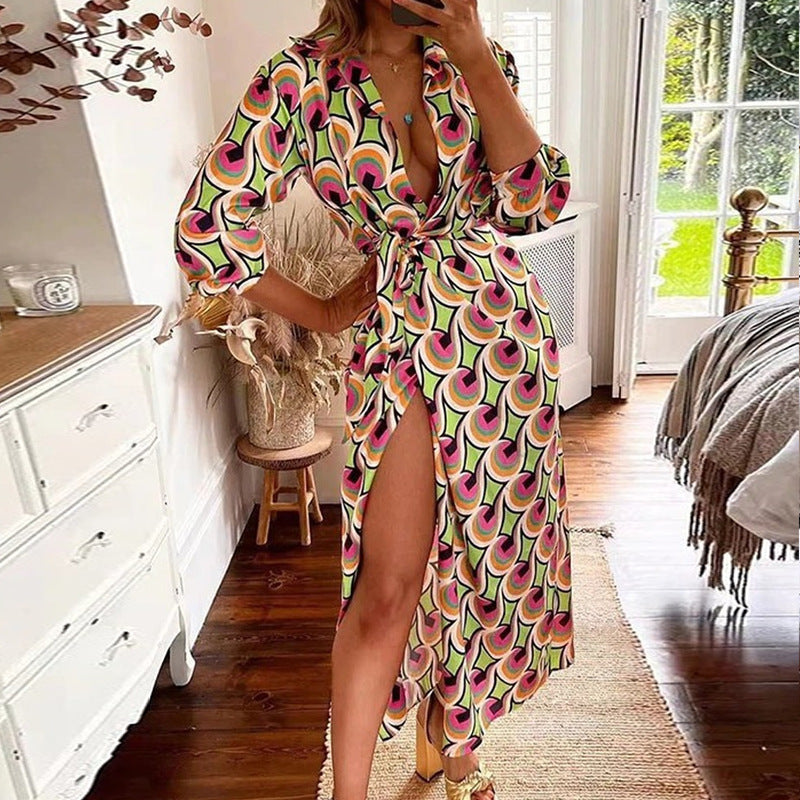 Fashion Floral Print Midi Length Dresses