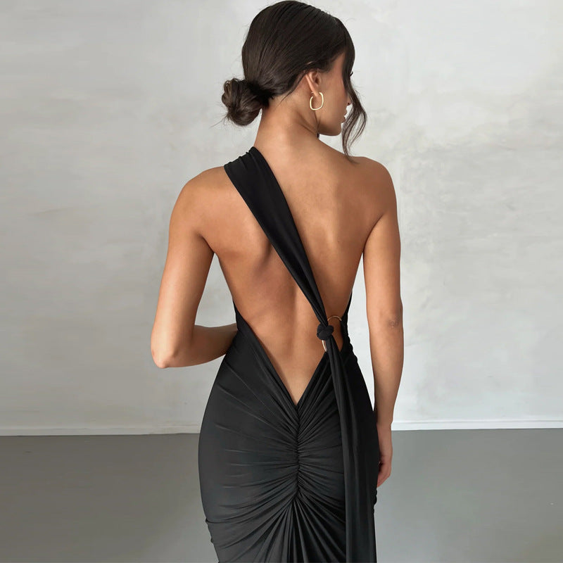 Sexy One Shoulder Sleeveless Long Evening Party Dresses
