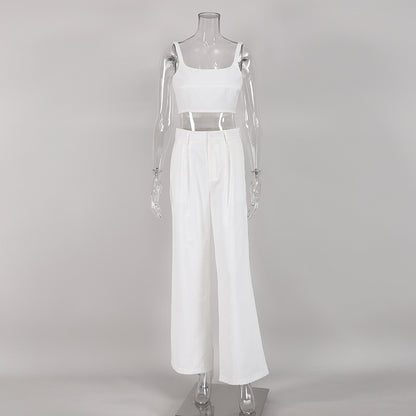 Summer Linen Crop Tops and Wide Legs Pants for Women