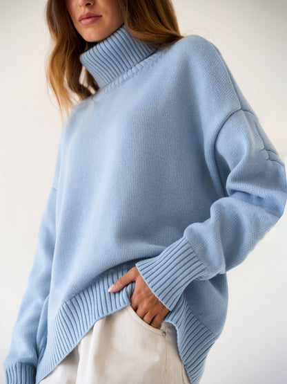 Fashion High Neck Knitted Pullover Sweaters for Women