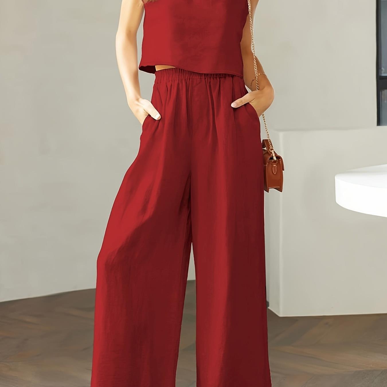 Women's  2-piece Set Square Collar Sleeveless Sling Vest Wide Leg Trousers