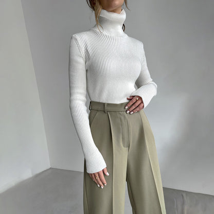 Fashion High Neck Pullover Knitted Tight Sweater