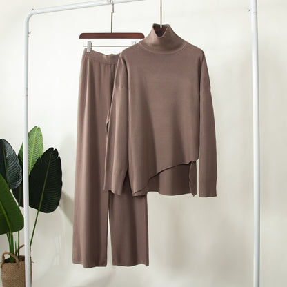 Casual Irregular Pullover Sweaters and Wide Legs Pants Outfits Sets