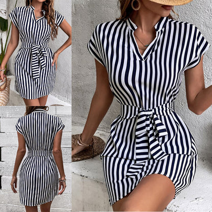 Casual Sleeveless Striped Mini Dresses