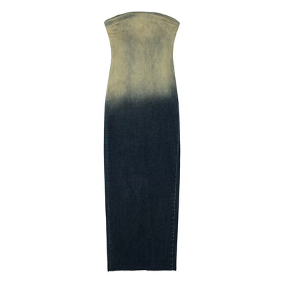 Sexy Back Zippered Strapless Denim Dresses