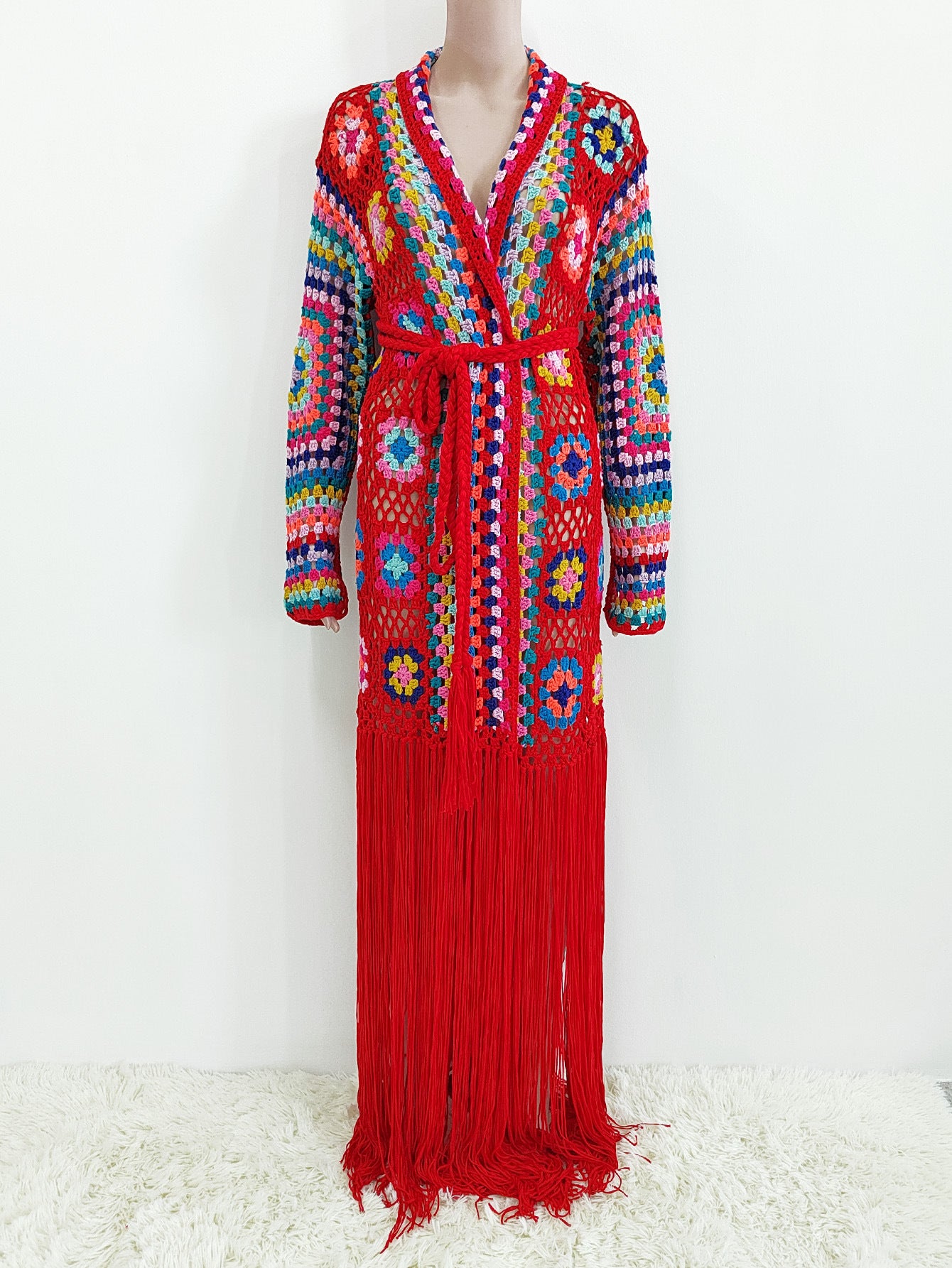 Colorful Crochet Irregular Tassels Coats for Women