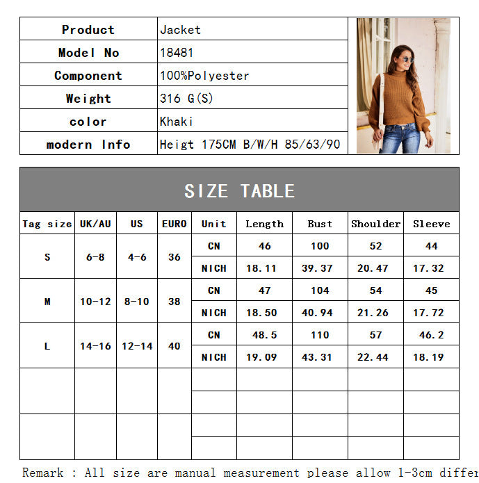 Casual High Neck Knitted Long Sleeves Sweaters