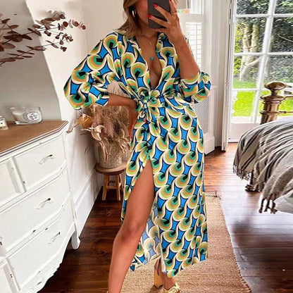 Fashion Floral Print Midi Length Dresses