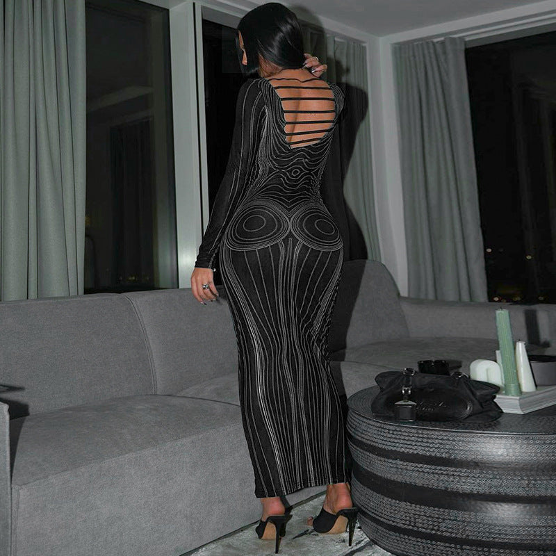 Sexy Fashion Backless Long Sleeves Dresses