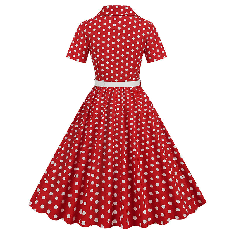 Vintage Turnover Collar Short Sleeves Dresses