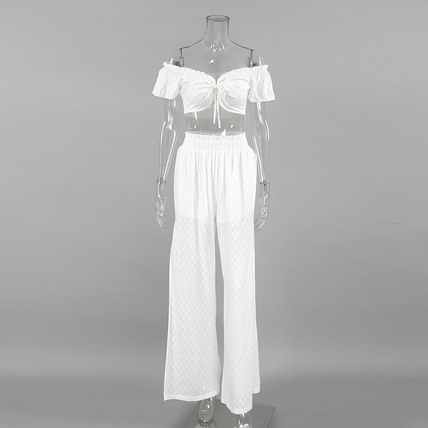 Sexy Designed Ruffled White Two Pieces Sets for Women