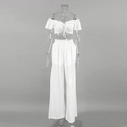 Sexy Designed Ruffled White Two Pieces Sets for Women