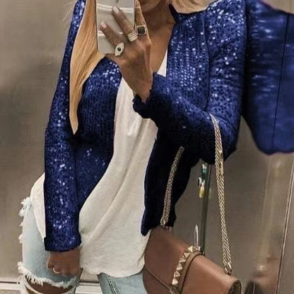 Fashion Stand Collar Sequined Short Coats for Women
