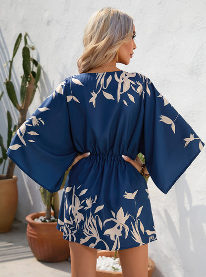 Casual Summer Leaf Print Half Sleeves Mini Dresses