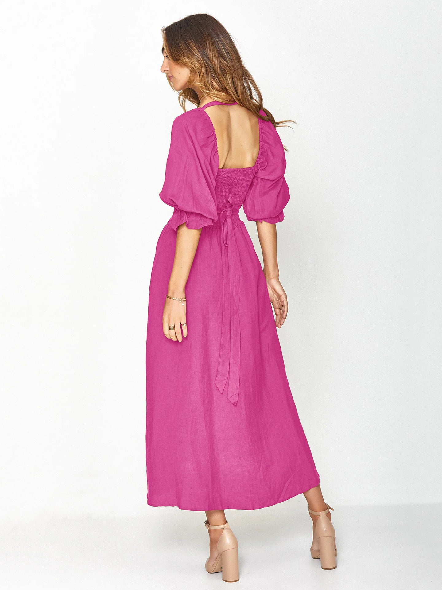 Summer High Waist Long Sleeves Double Sides Midi Dresses