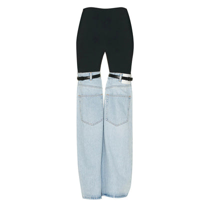 Designed High Waist Denim Wide Legs Pants