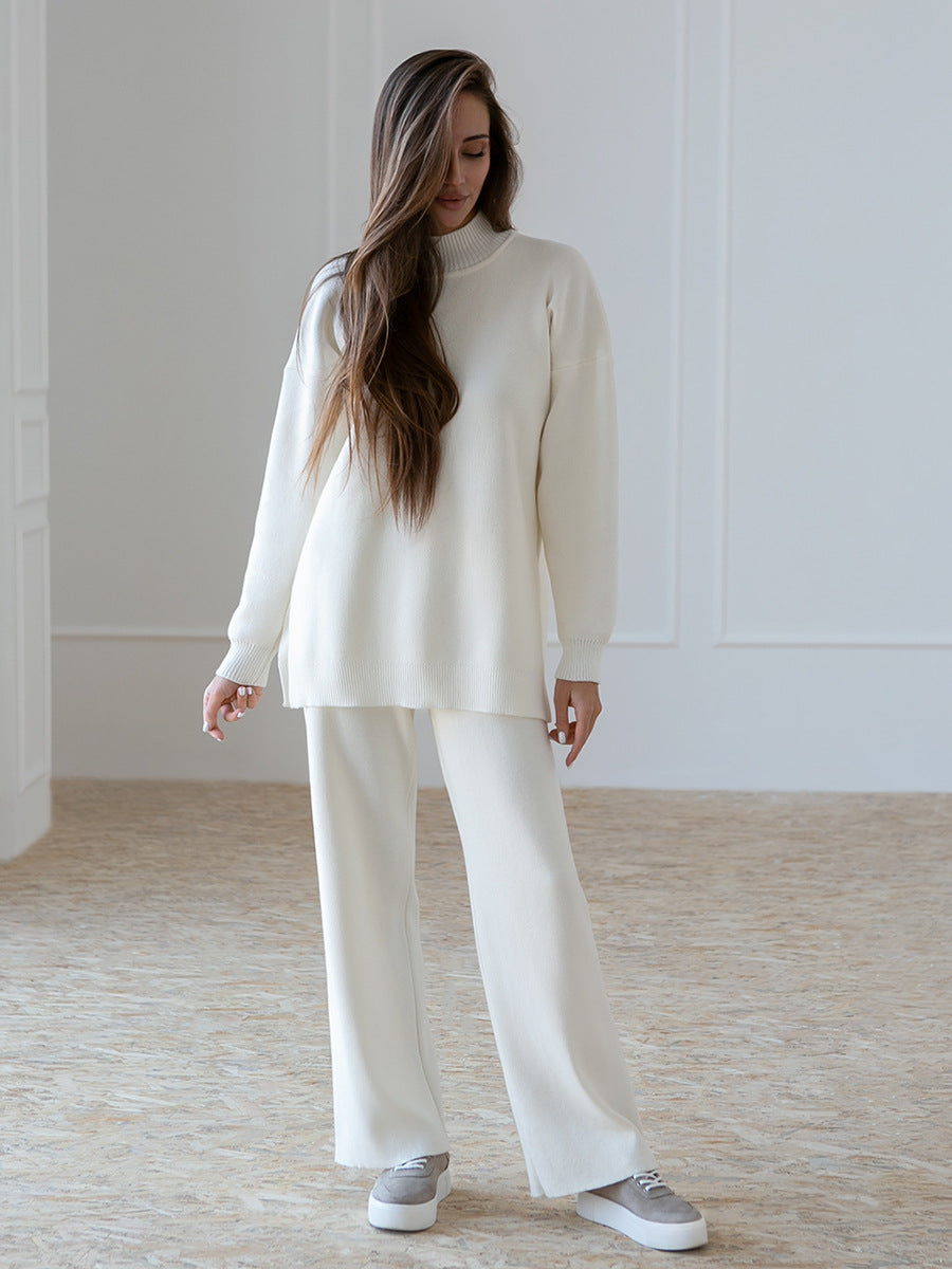 Casual Women High Neck Sweaters and Pants Two Pieces Sets