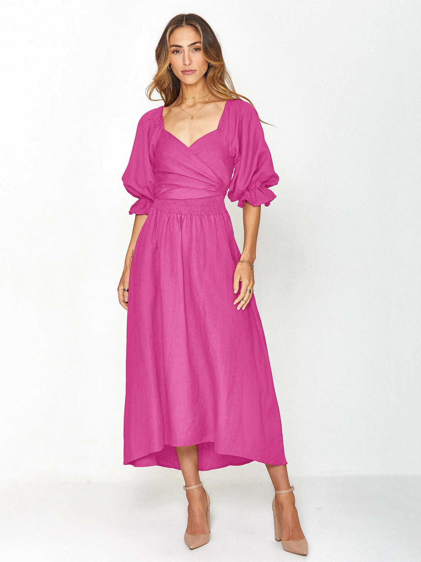 Summer High Waist Long Sleeves Double Sides Midi Dresses
