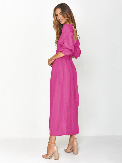 Summer High Waist Long Sleeves Double Sides Midi Dresses