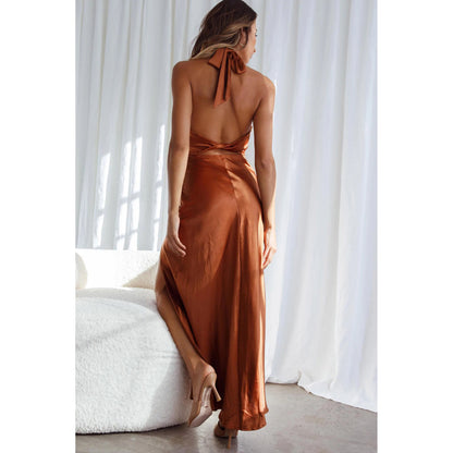 Sexy Satin Halter Midi Length Party Dresses