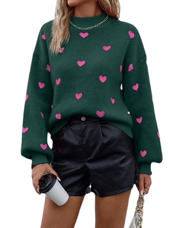 Casual Sweetheart Print Pullover Sweaters