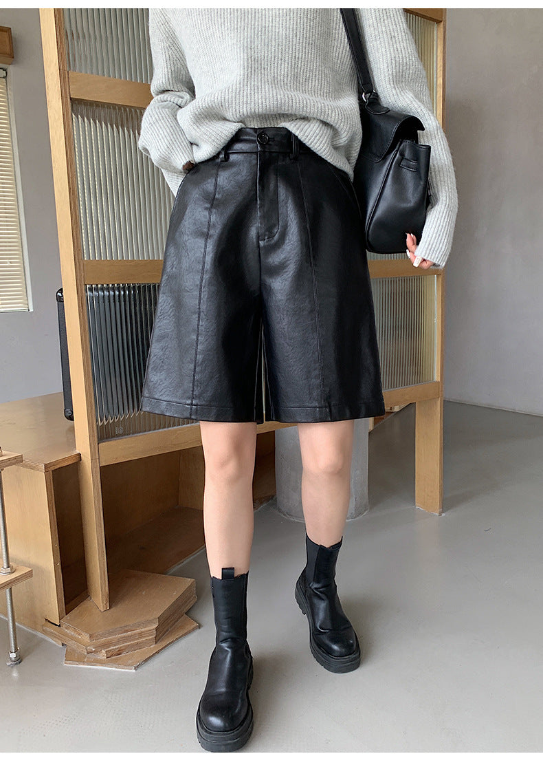 Fashion PU High Waist Knee Pants for Women